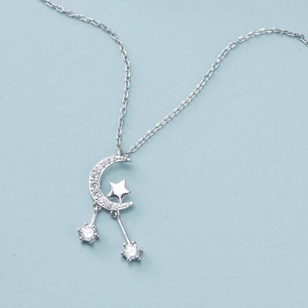 Sterling Silver Moon Star Drop Necklace 🌺